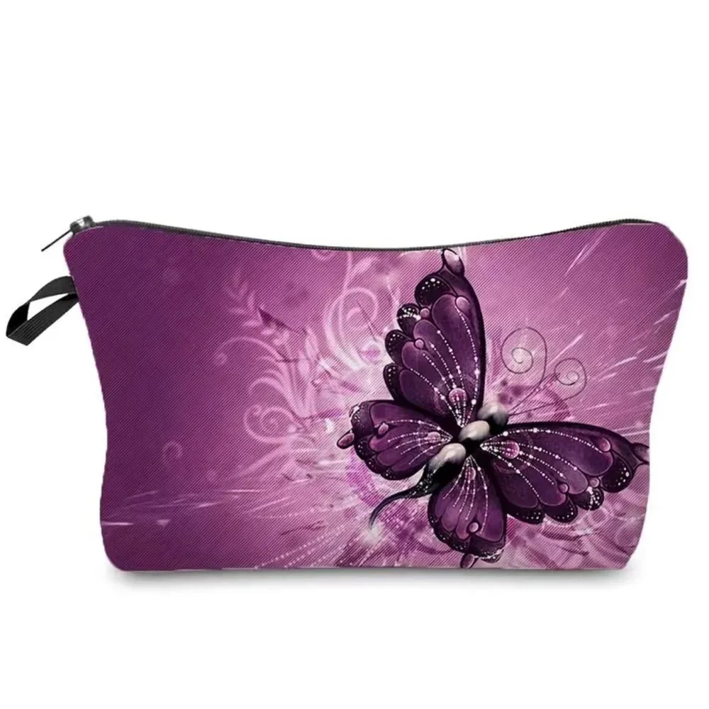 BUTTERFLY COSMETIC BAG, PURPLE N BEIGE‎